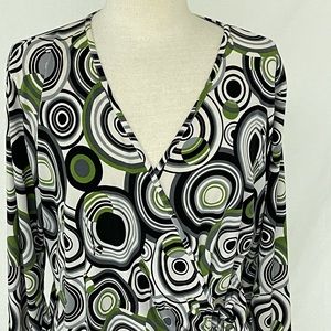 Green White and Black Blouse